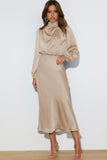 SATIN LONG SLEEVED LOOSE MAXI DRESS