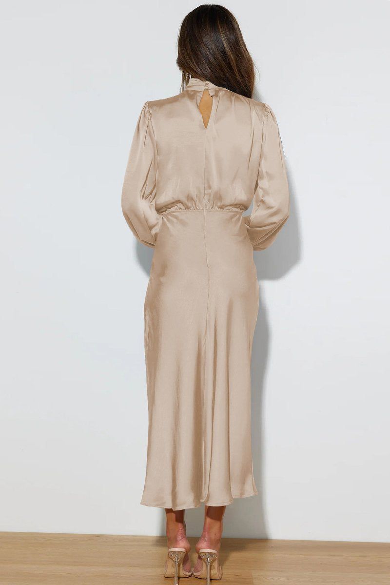 SATIN LONG SLEEVED LOOSE MAXI DRESS