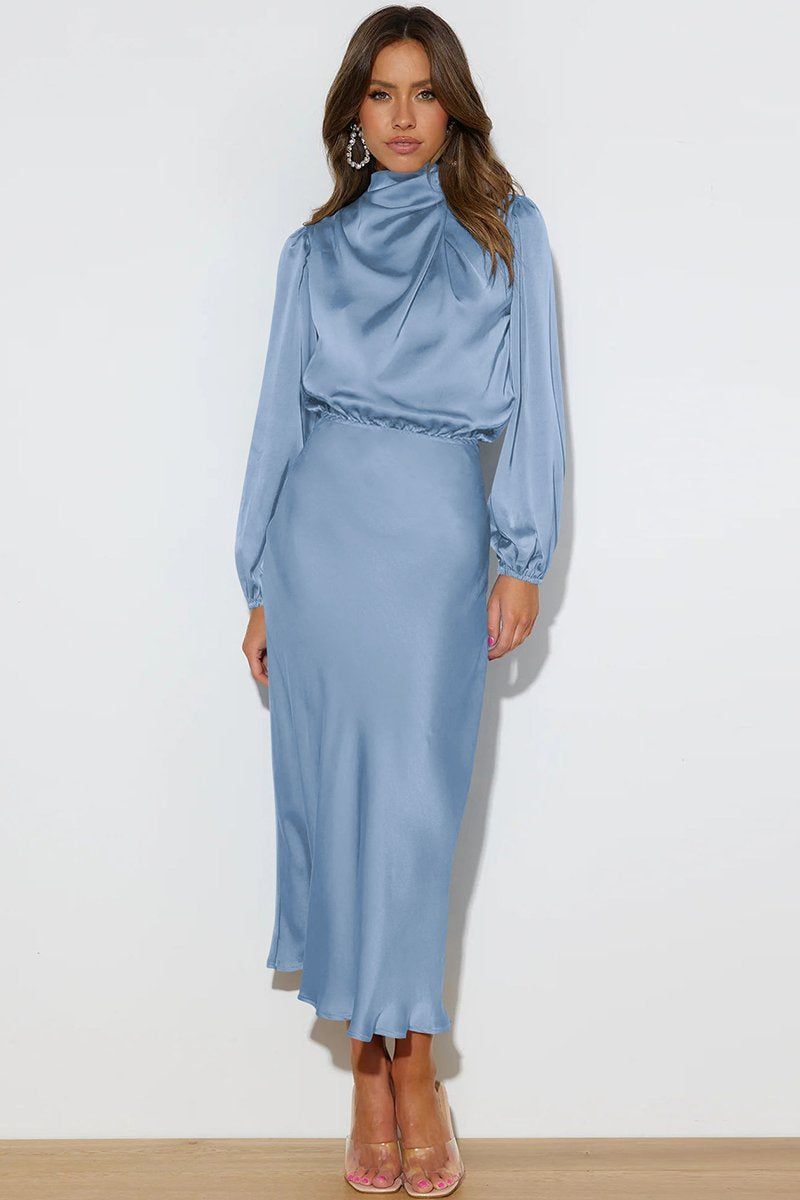 SATIN LONG SLEEVED LOOSE MAXI DRESS