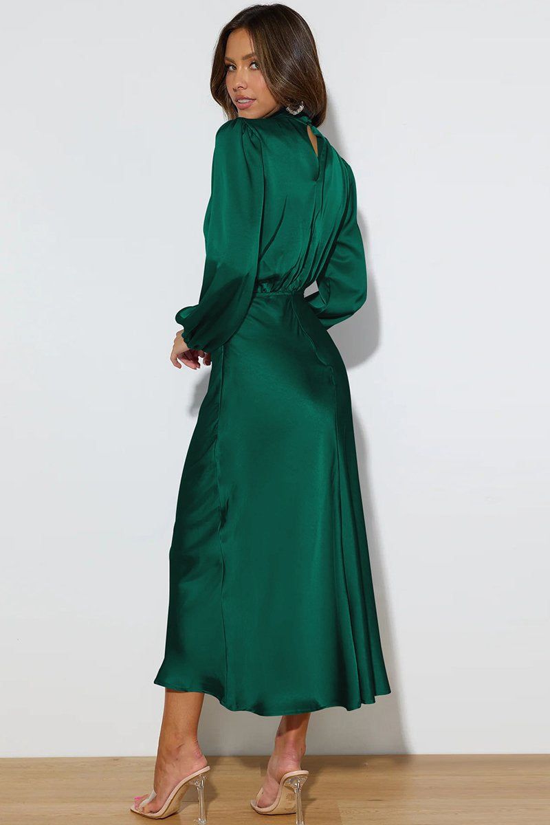 SATIN LONG SLEEVED LOOSE MAXI DRESS