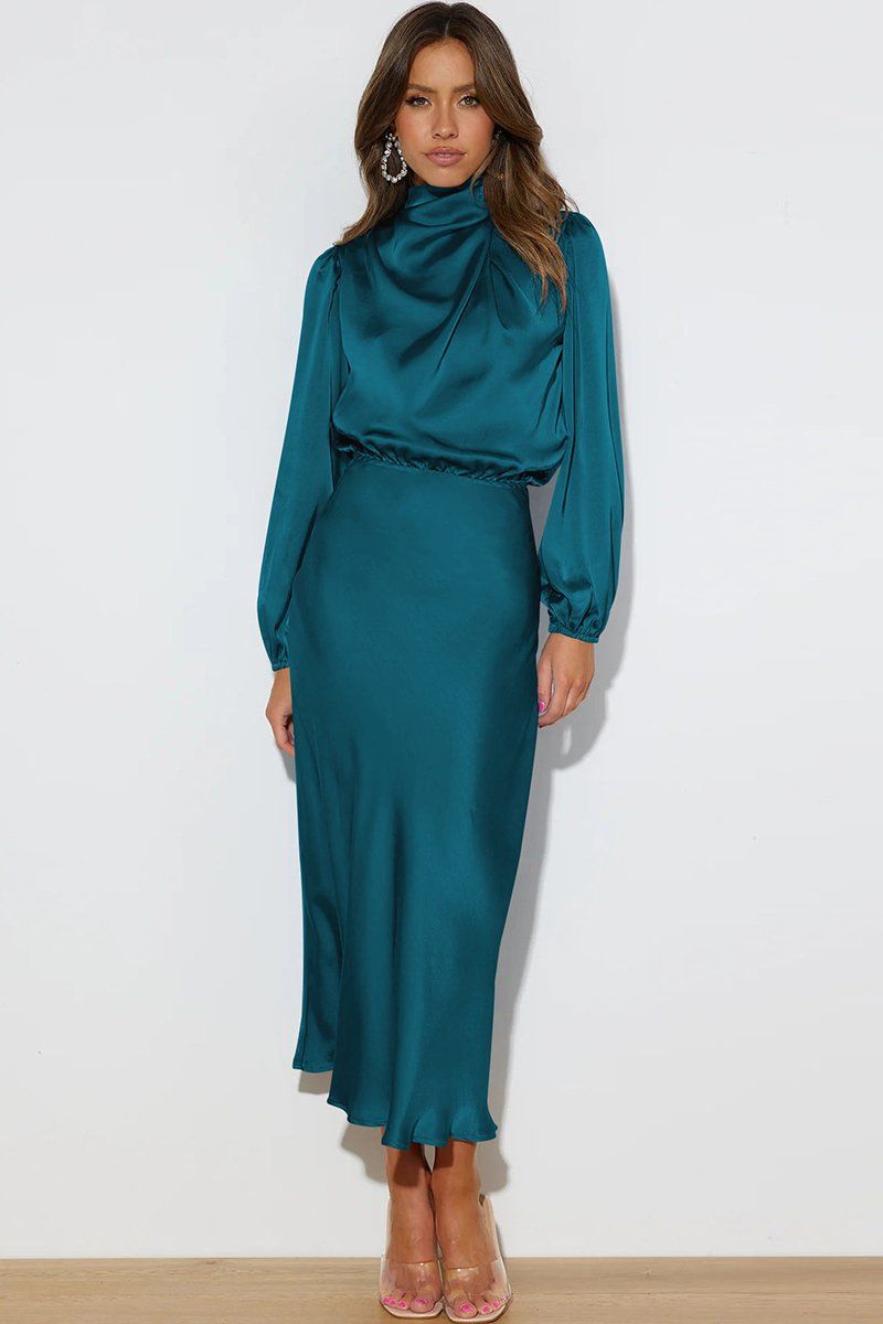 SATIN LONG SLEEVED LOOSE MAXI DRESS