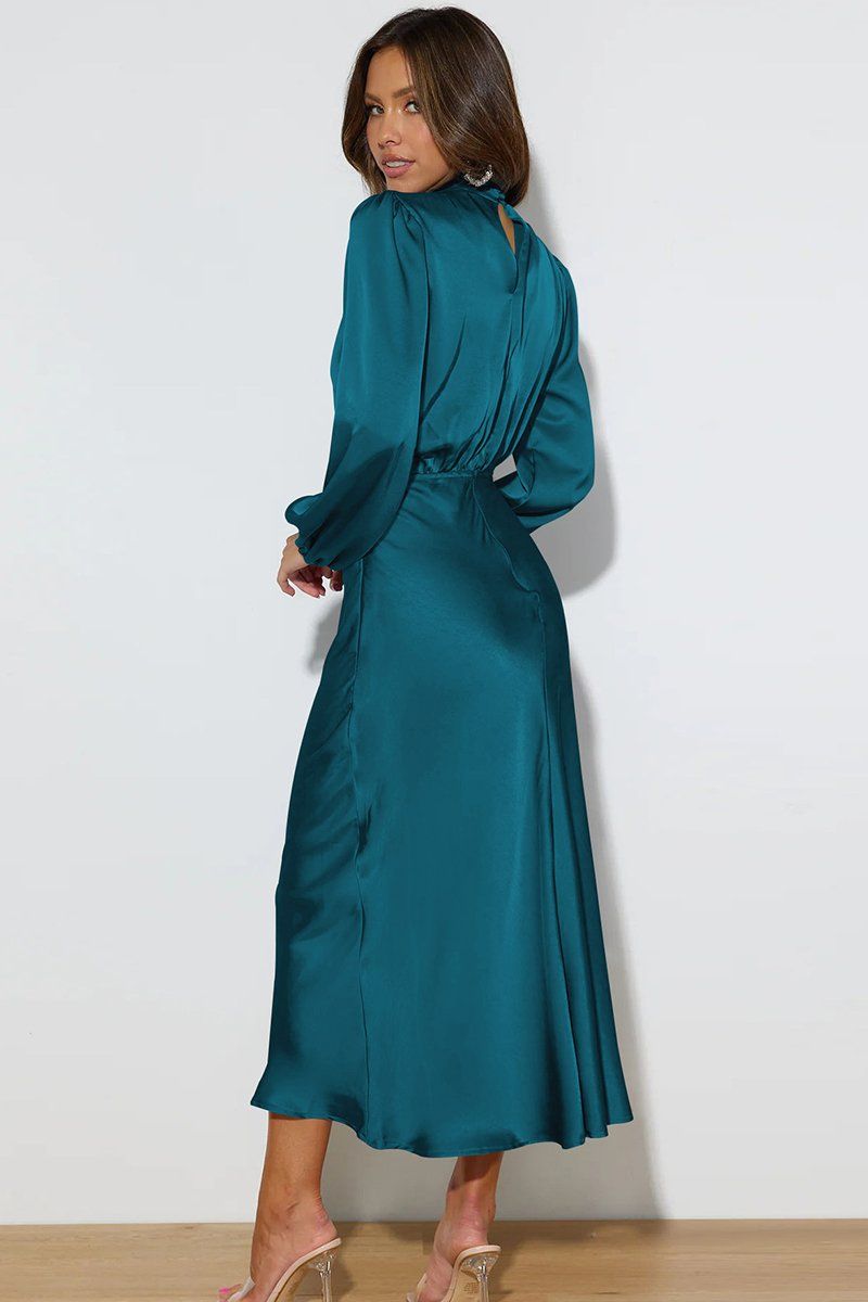 SATIN LONG SLEEVED LOOSE MAXI DRESS