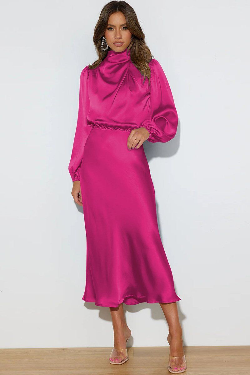 SATIN LONG SLEEVED LOOSE MAXI DRESS