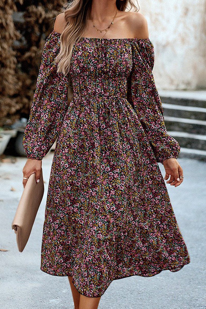 WOMEN FLORAL PATTERN SQUARE NECK MAXI DRESS