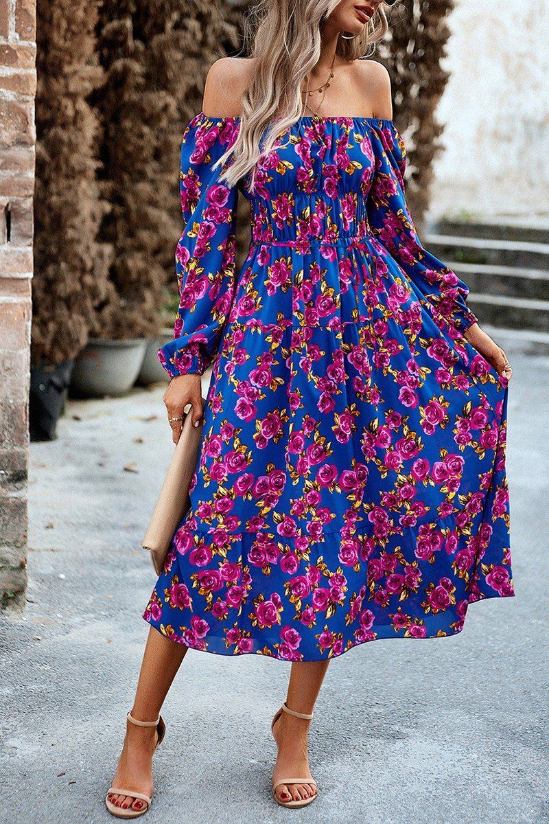 WOMEN FLORAL PATTERN SQUARE NECK MAXI DRESS