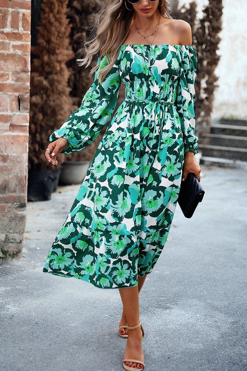 WOMEN FLORAL PATTERN SQUARE NECK MAXI DRESS