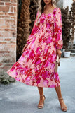 WOMEN FLORAL PATTERN SQUARE NECK MAXI DRESS