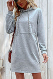 WOMEN DRAWSTRING HOODED SIDE POCKET MID DRESS