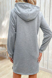 WOMEN DRAWSTRING HOODED SIDE POCKET MID DRESS