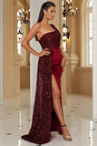 WOMEN HALF OFF SHOULDER SEQUIN SLIT PARTY DRESS