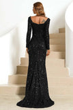 WOMEN LONG BELL SLEEVE SEQUIN MAXI PARTY DRESS