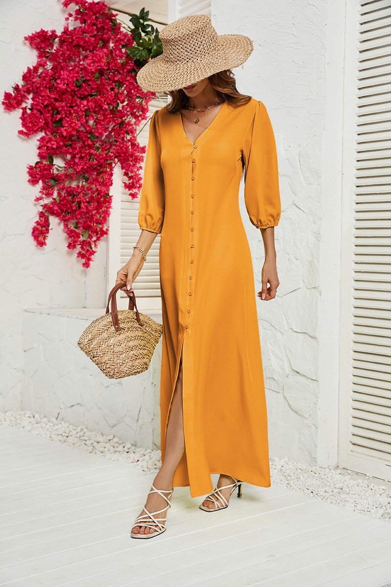 WOMEN 3/4 SLEEVE COZY MAXI SHIRTS DRESS