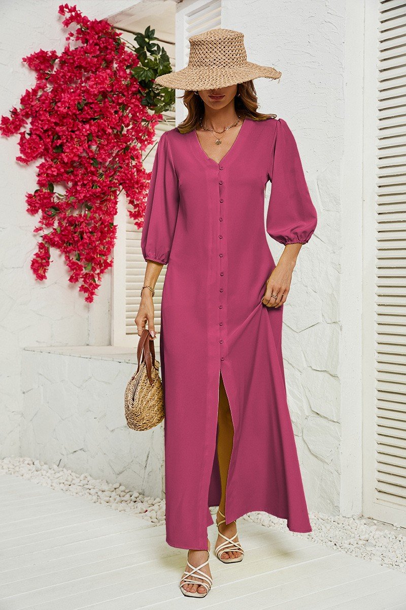 WOMEN 3/4 SLEEVE COZY MAXI SHIRTS DRESS