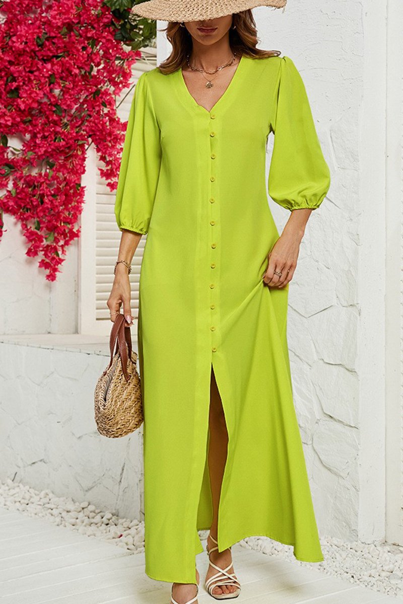 WOMEN 3/4 SLEEVE COZY MAXI SHIRTS DRESS