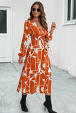 WOMEN ELASTIC WAIST V NECK PATTERNED LONG DRESS