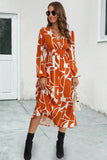 WOMEN ELASTIC WAIST V NECK PATTERNED LONG DRESS