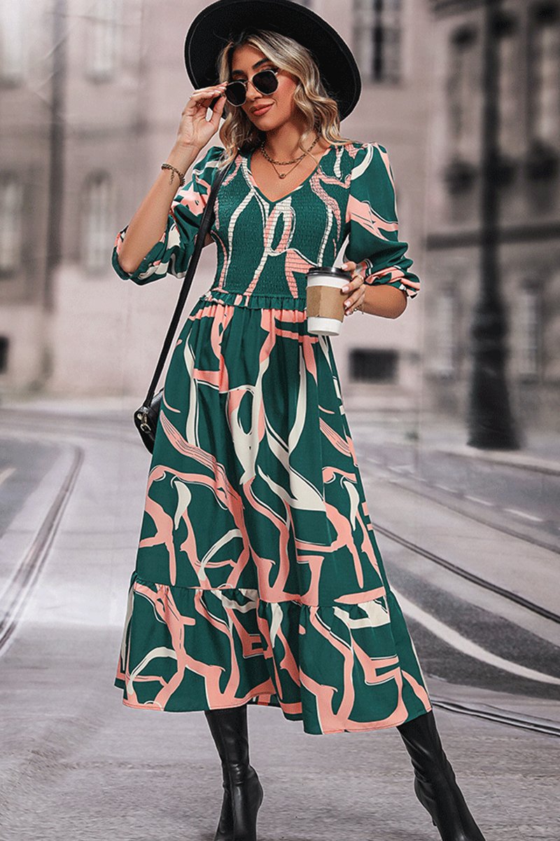 FASHION WOMEN PRINT LONG SLEEVE DRESS