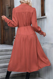 WOMEN LONG SLEEVE V NECK BELTED LONG LENGTH DRESS