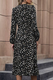 WOMEN V NECK LONG SLEEVE PRINTING MAXI DRESS