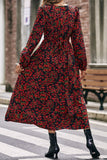 WOMEN DEEP NECK LONG SLEEVE FLORAL PRINTING DRESS