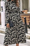 WOMEN HIGH NECK LONG SLEEVE LEOPARD MAXI DRESS