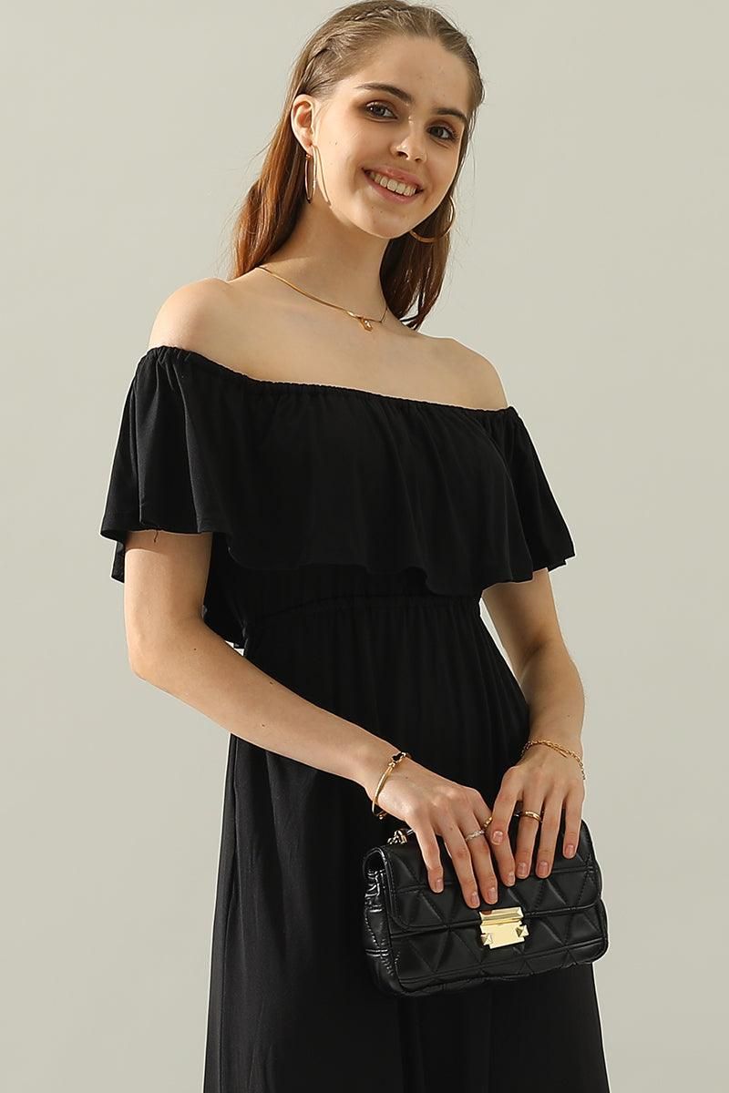 LAYERED OFF THE SHOULDER MAXI DRESS - Doublju