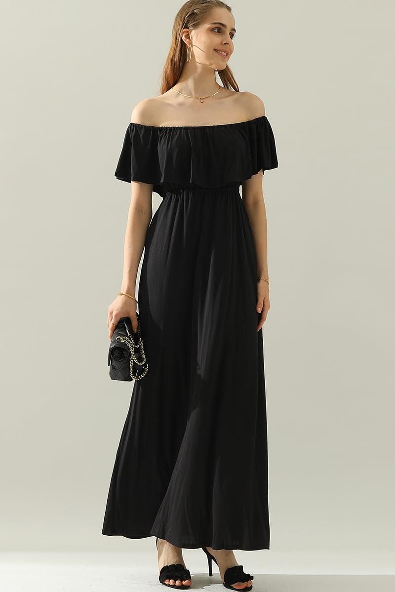 LAYERED OFF THE SHOULDER MAXI DRESS - Doublju