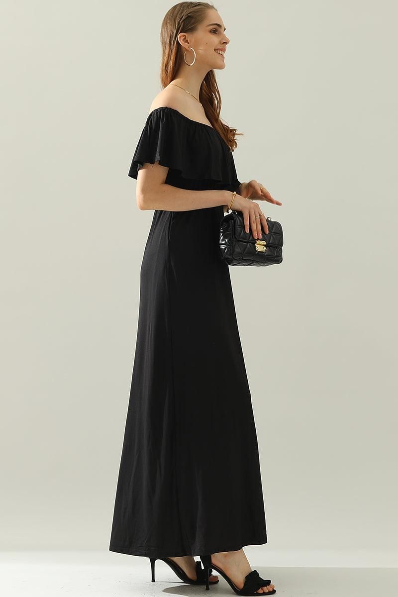 LAYERED OFF THE SHOULDER MAXI DRESS - Doublju