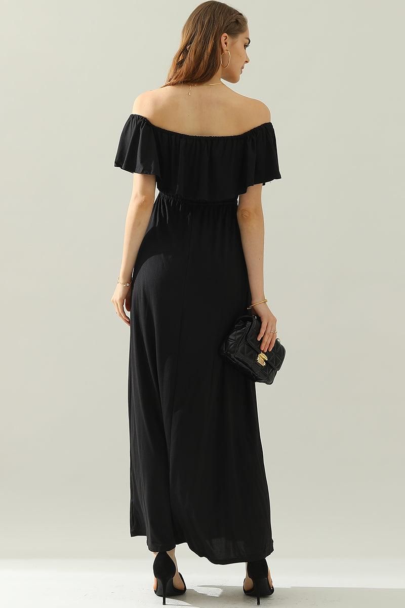 LAYERED OFF THE SHOULDER MAXI DRESS - Doublju