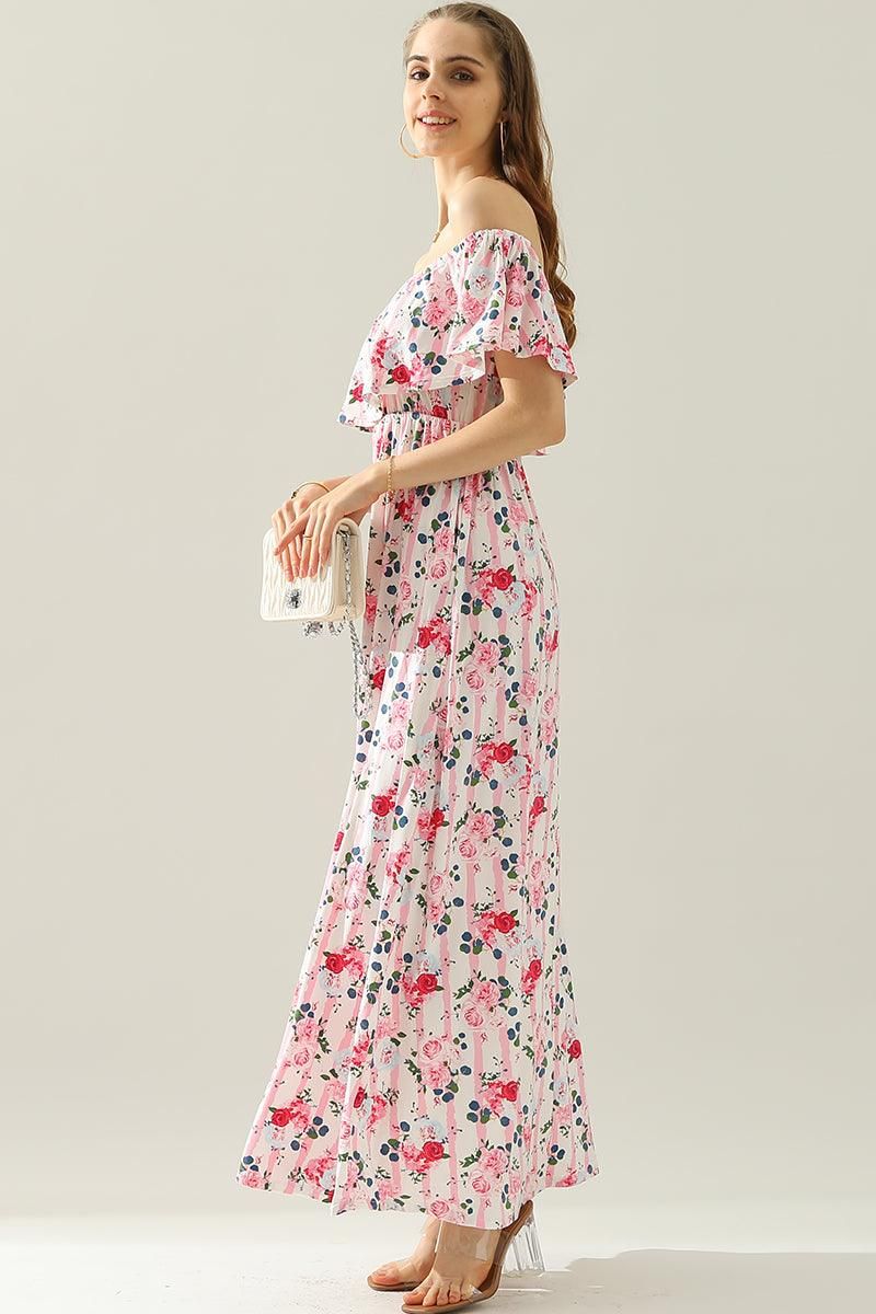 LAYERED OFF THE SHOULDER MAXI DRESS - Doublju