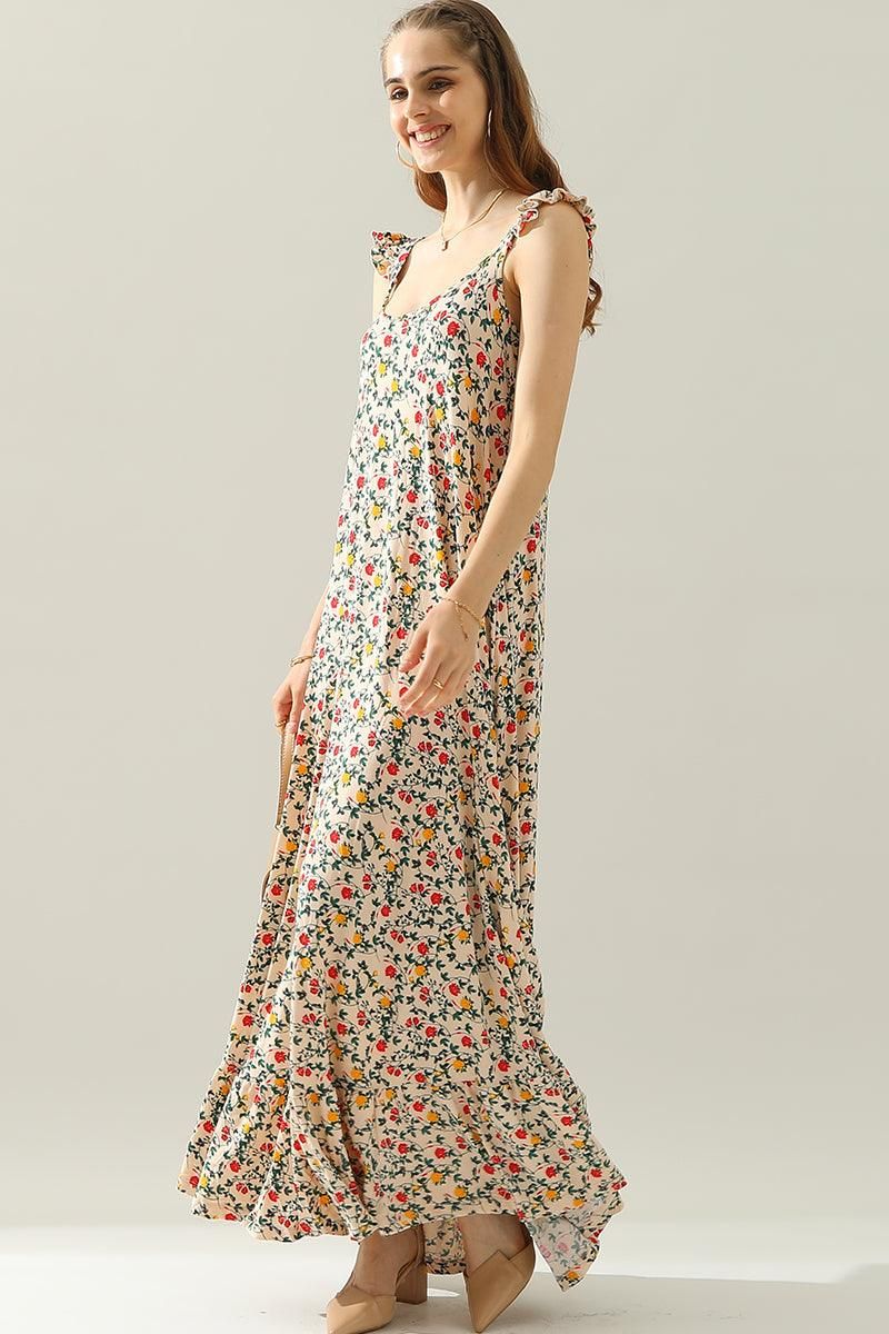 RUFFLE DETAILED SLEEVELESS MAXI DRESS - Doublju