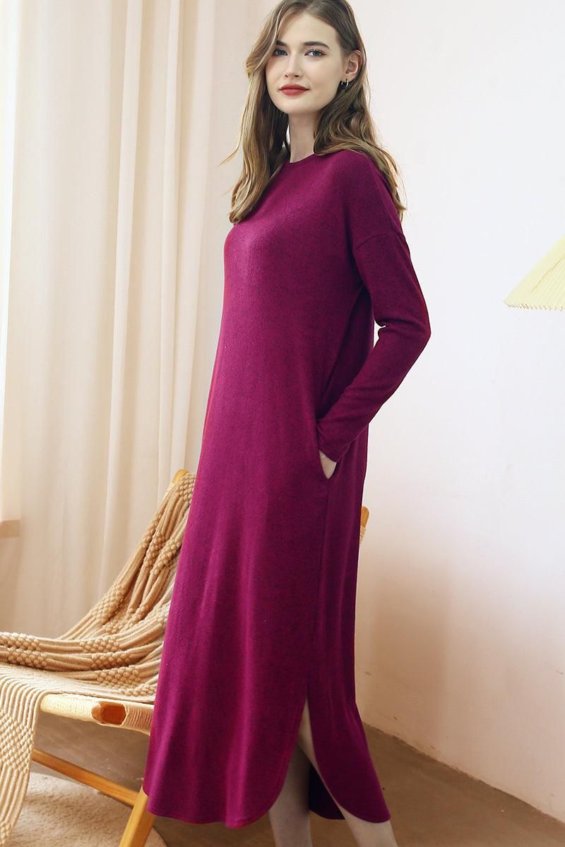 SOFT AND WARM ROUND NECK SWEATER KNIT TUNIC DRESS - Doublju