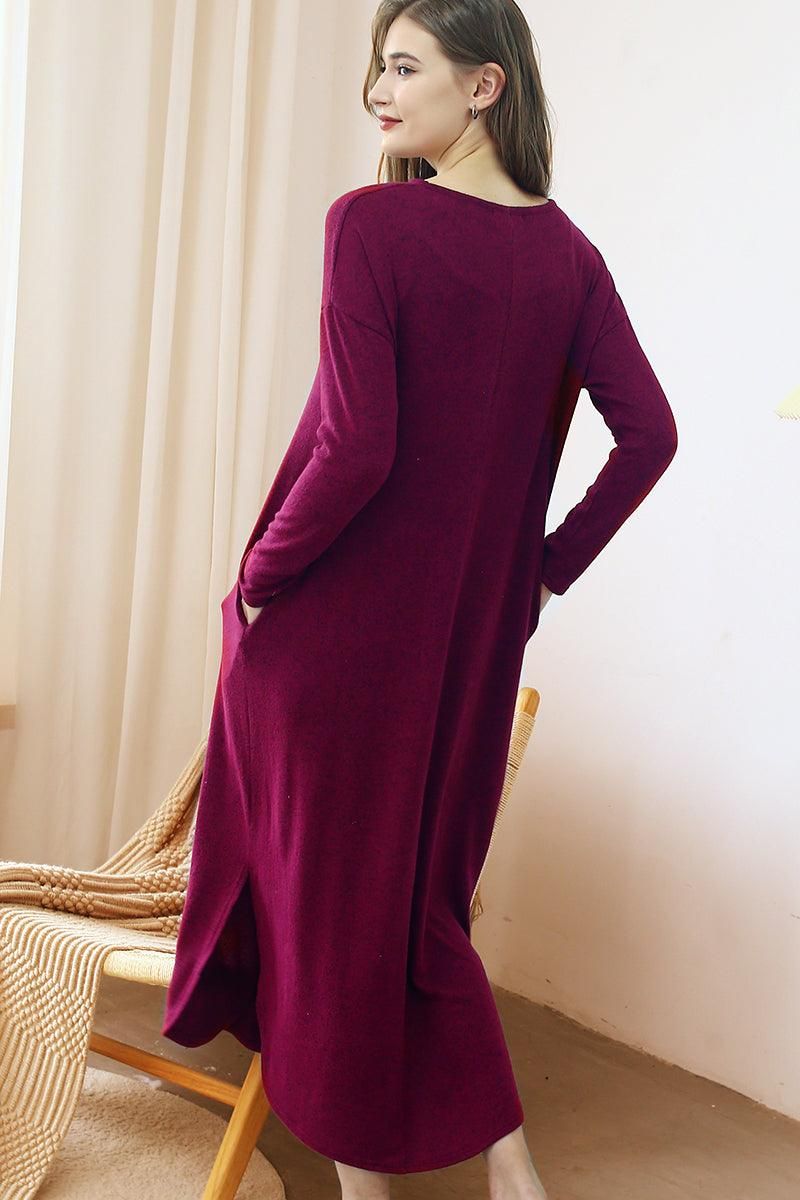 SOFT AND WARM ROUND NECK SWEATER KNIT TUNIC DRESS - Doublju