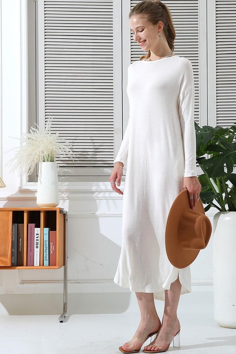 SOFT AND WARM ROUND NECK SWEATER KNIT TUNIC DRESS - Doublju