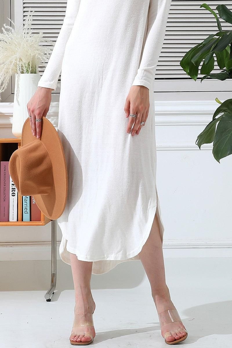 SOFT AND WARM ROUND NECK SWEATER KNIT TUNIC DRESS - Doublju