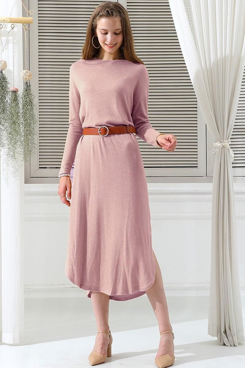 SOFT AND WARM ROUND NECK SWEATER KNIT TUNIC DRESS - Doublju