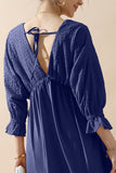 WOMEN'S DEEP V NECK LACE EYELET DRESS 3/4 SLEEVE CASUAL FLOWY SWING DRESS