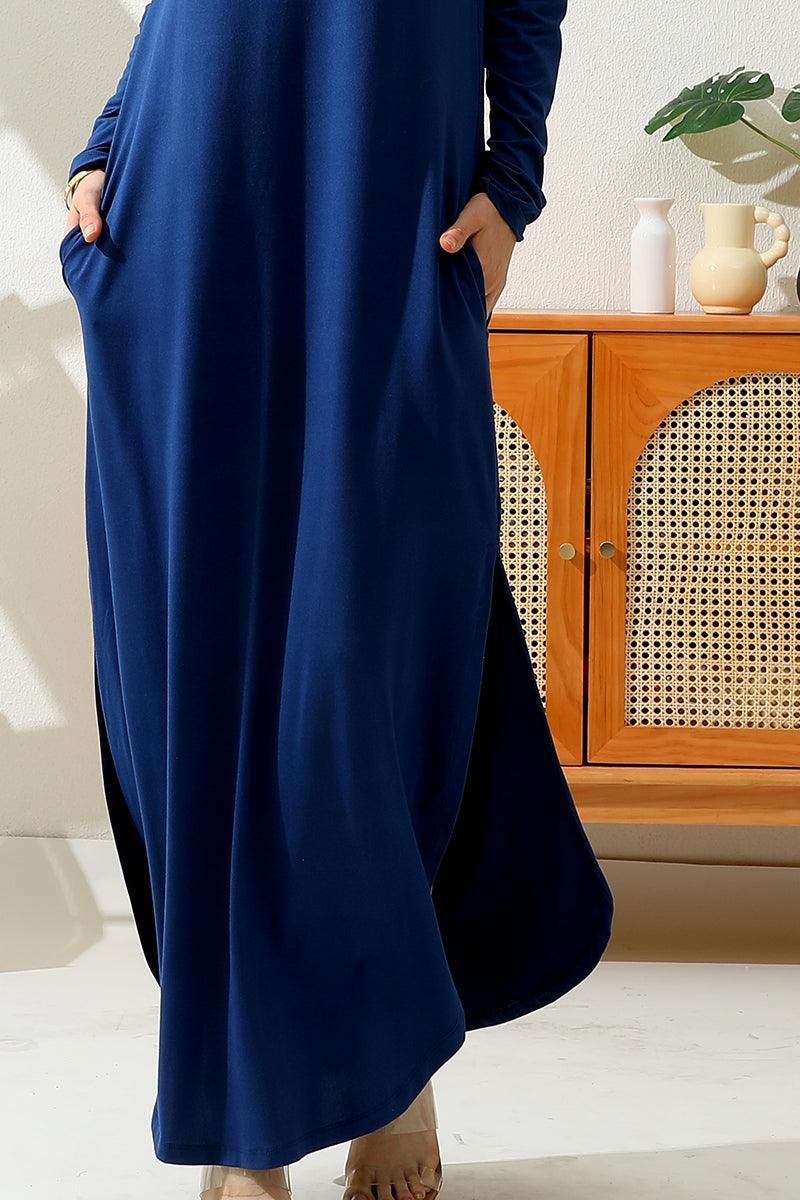 OFF SHOULDER ROUND HEM MAXI DRESS WITH POCKETS - Doublju