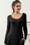 R NECK LOOSE FIT MAXI DRESS WITH SIDE POCKETS - Doublju