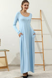 R NECK LOOSE FIT MAXI DRESS WITH SIDE POCKETS - Doublju