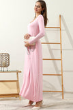 R NECK LOOSE FIT MAXI DRESS WITH SIDE POCKETS - Doublju