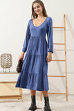 ROUND NECK TIRED CASUAL RUFFLE MAXI SOLID DRESS - Doublju