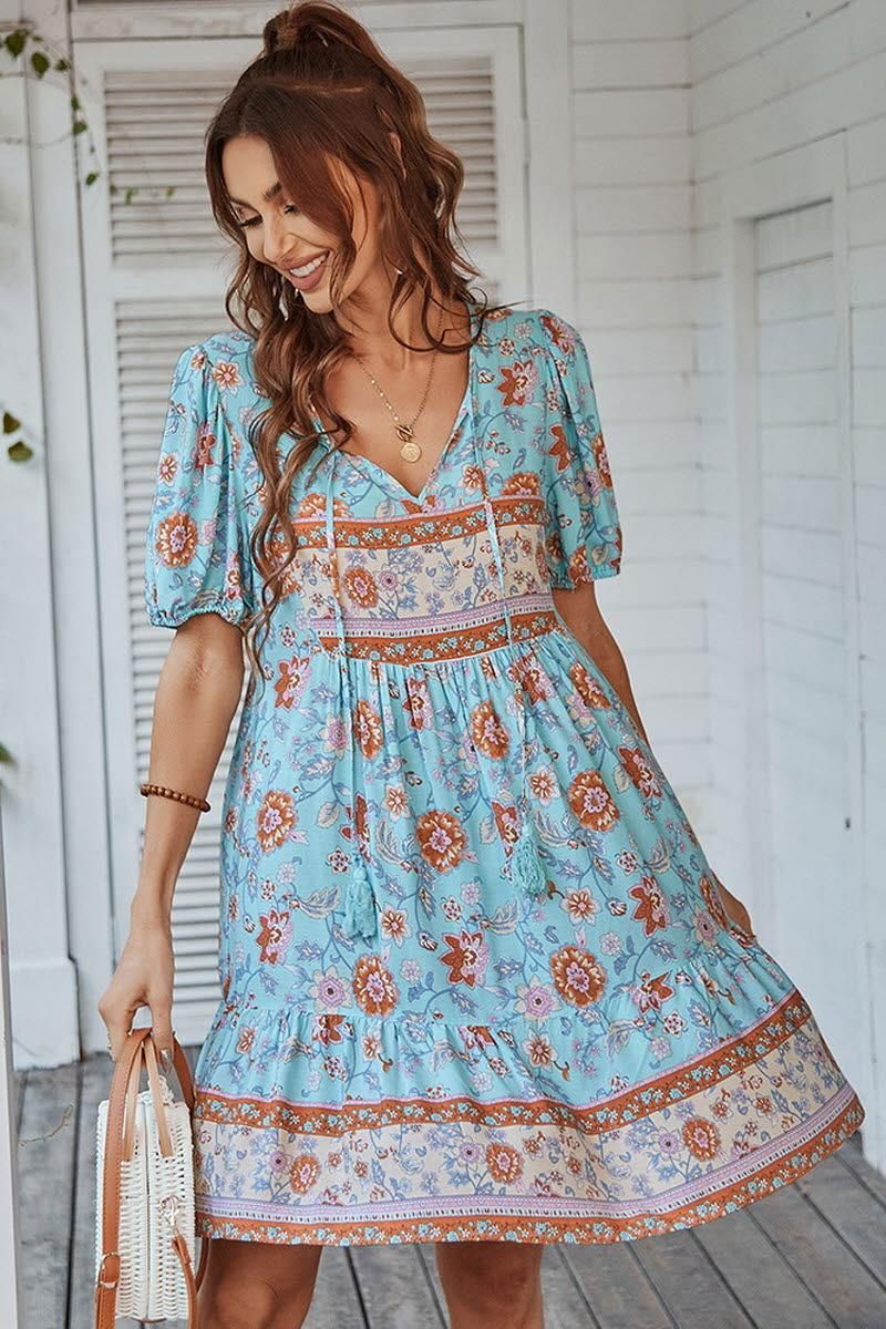 SUMMER PRINT SMALL FRESH HOLIDAY DRESS - Doublju