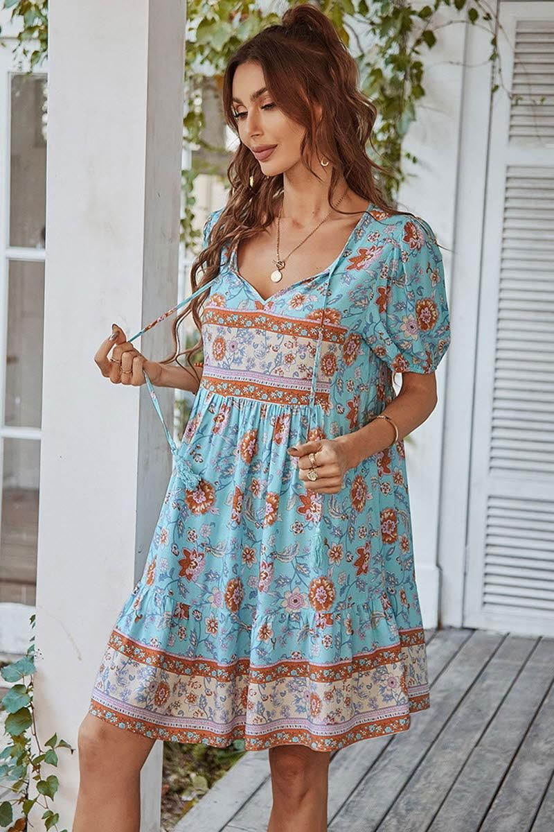 SUMMER PRINT SMALL FRESH HOLIDAY DRESS - Doublju