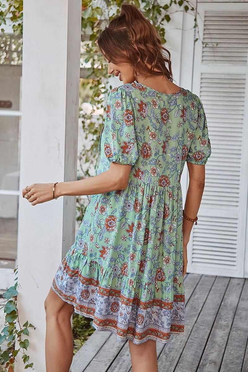 SUMMER PRINT SMALL FRESH HOLIDAY DRESS - Doublju