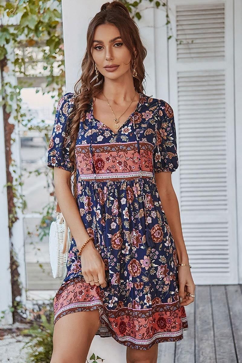 SUMMER PRINT SMALL FRESH HOLIDAY DRESS - Doublju