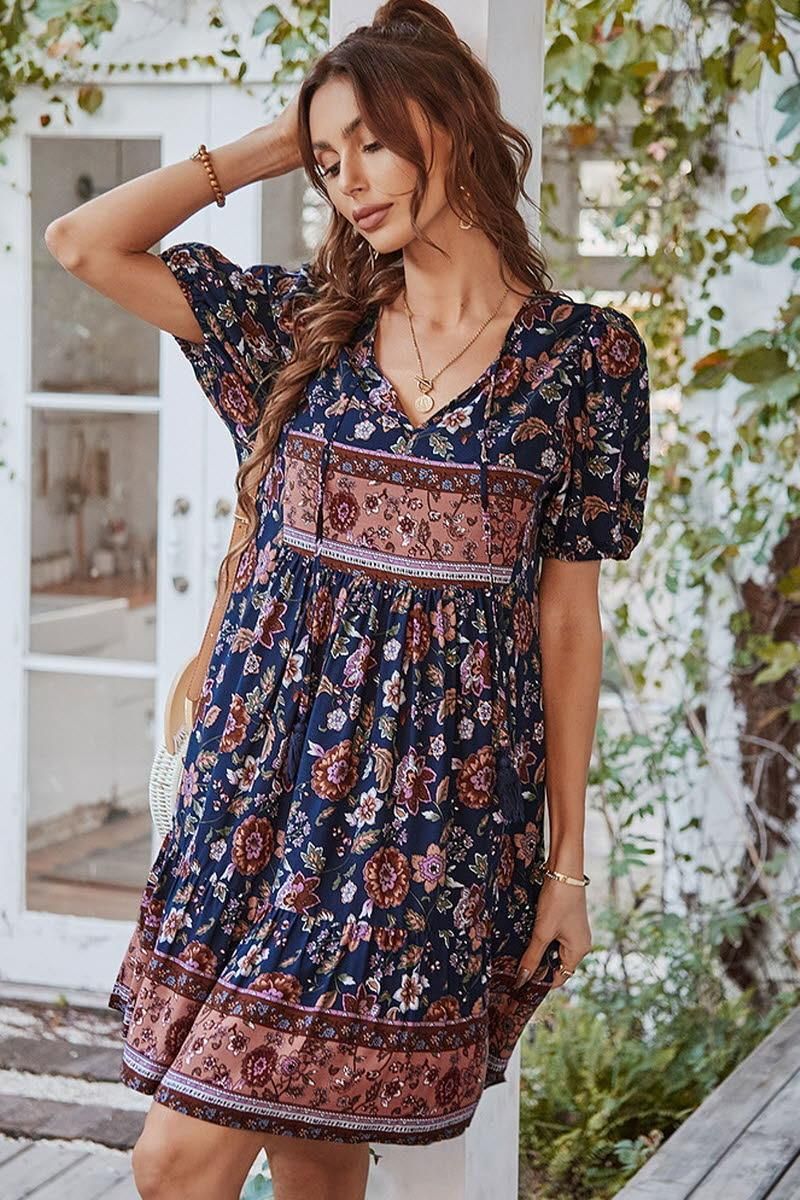 SUMMER PRINT SMALL FRESH HOLIDAY DRESS - Doublju