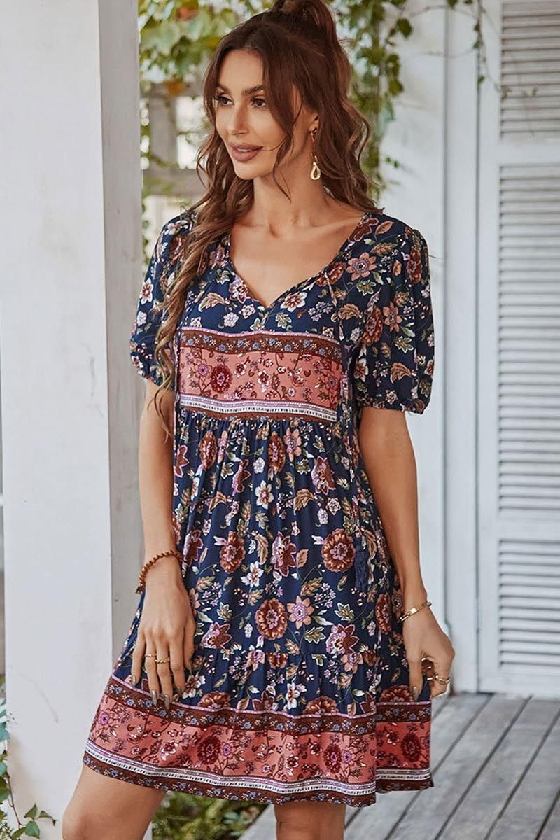 SUMMER PRINT SMALL FRESH HOLIDAY DRESS - Doublju