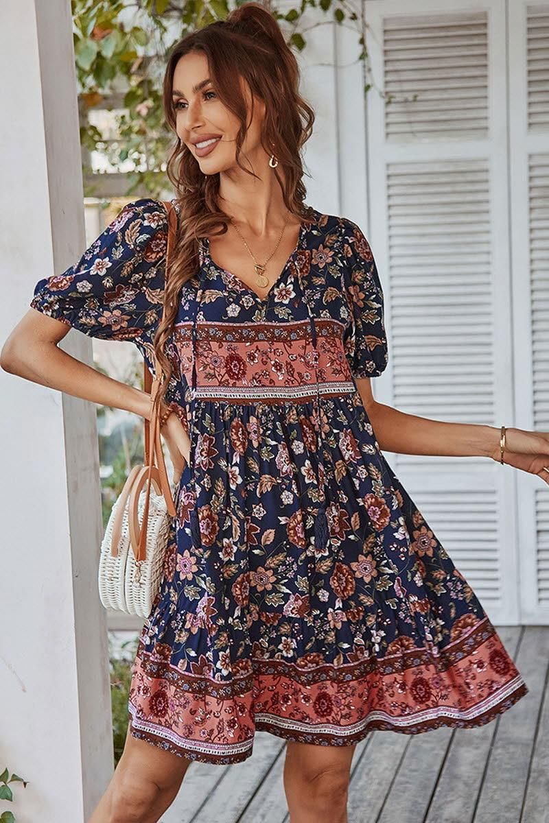 SUMMER PRINT SMALL FRESH HOLIDAY DRESS - Doublju