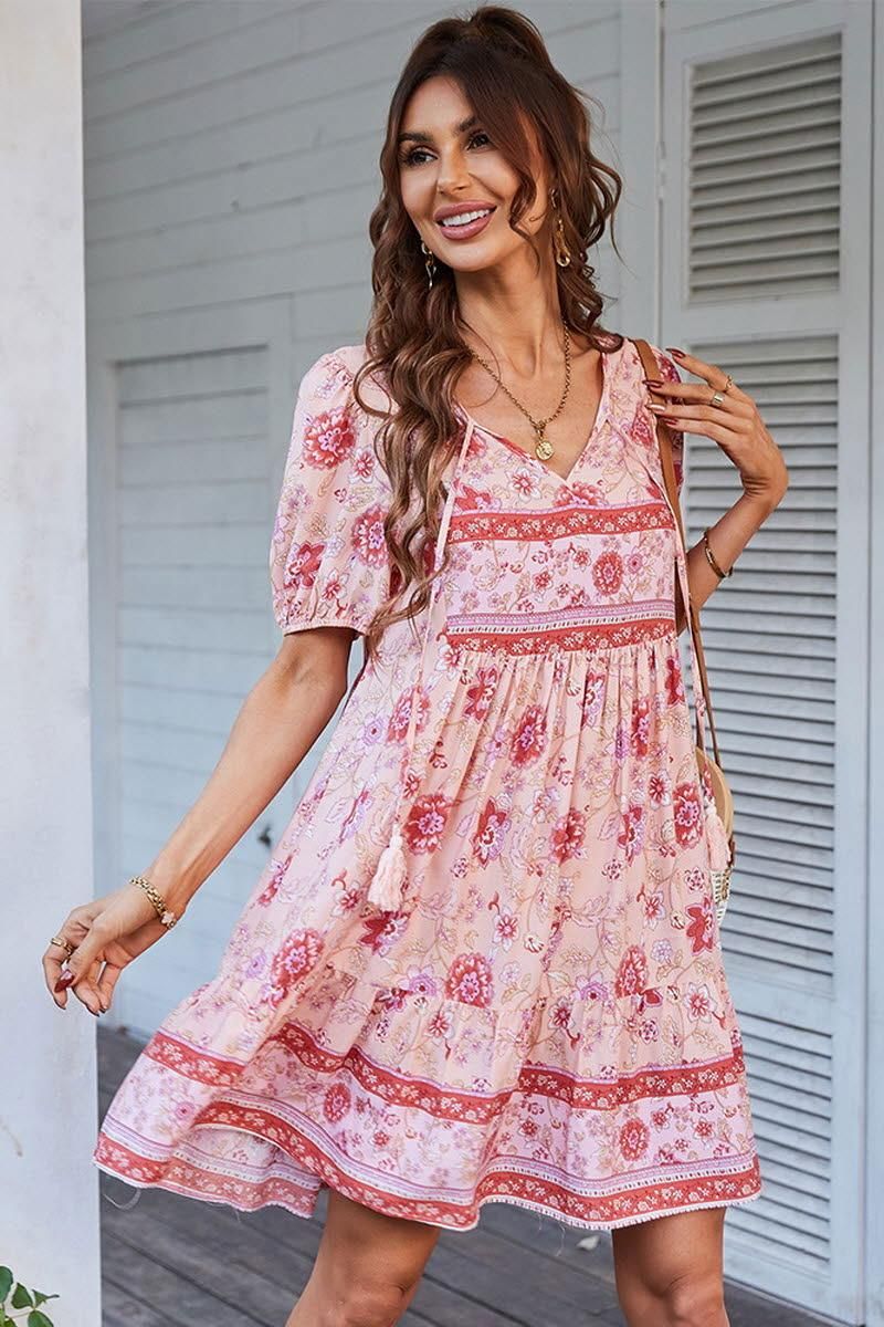 SUMMER PRINT SMALL FRESH HOLIDAY DRESS - Doublju